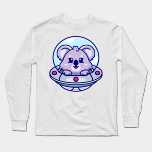 Cute koala flying with spaceship ufo cartoon Long Sleeve T-Shirt